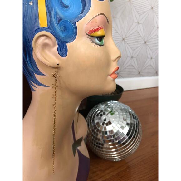 Artisan Handmade Extra long shoulder duster gold stone stars chain earrings 7” - Picture 7 of 11